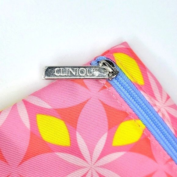 CLINIQUE Make-up Bag Floral Geometric Pink Yellow Blue Fun Colorful Clutch - Picture 4 of 7